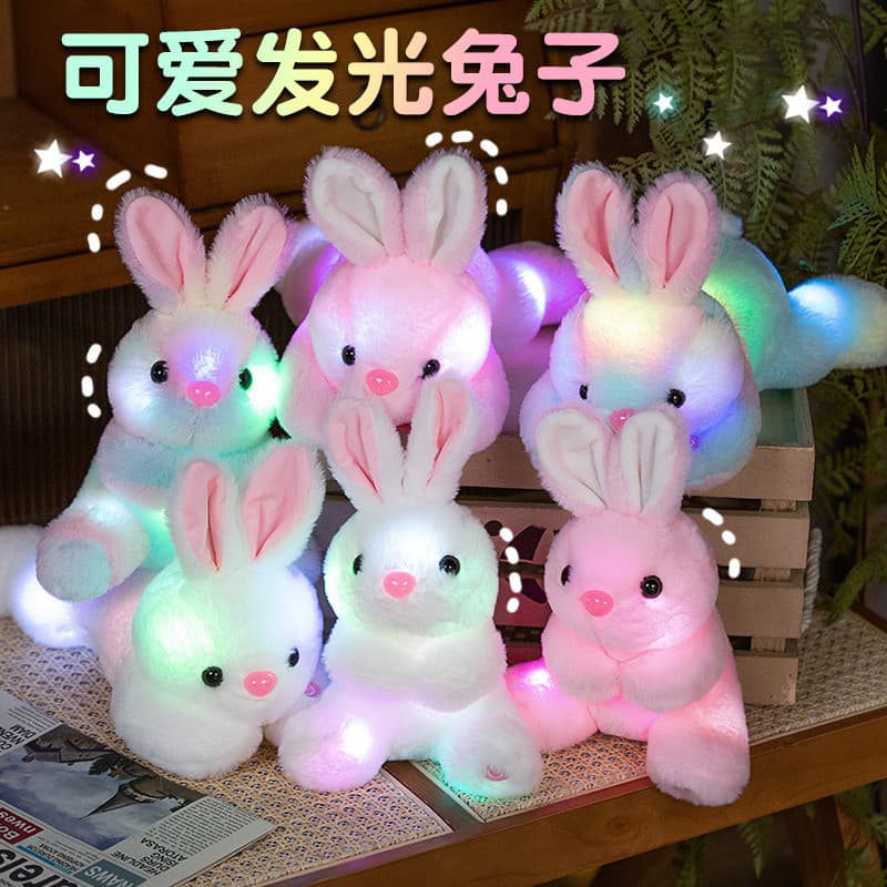 Bonito colorido luminoso pequeno coelho branco brinquedo de pelúcia dormir reconfortante coelho boneca led luz boneca cr