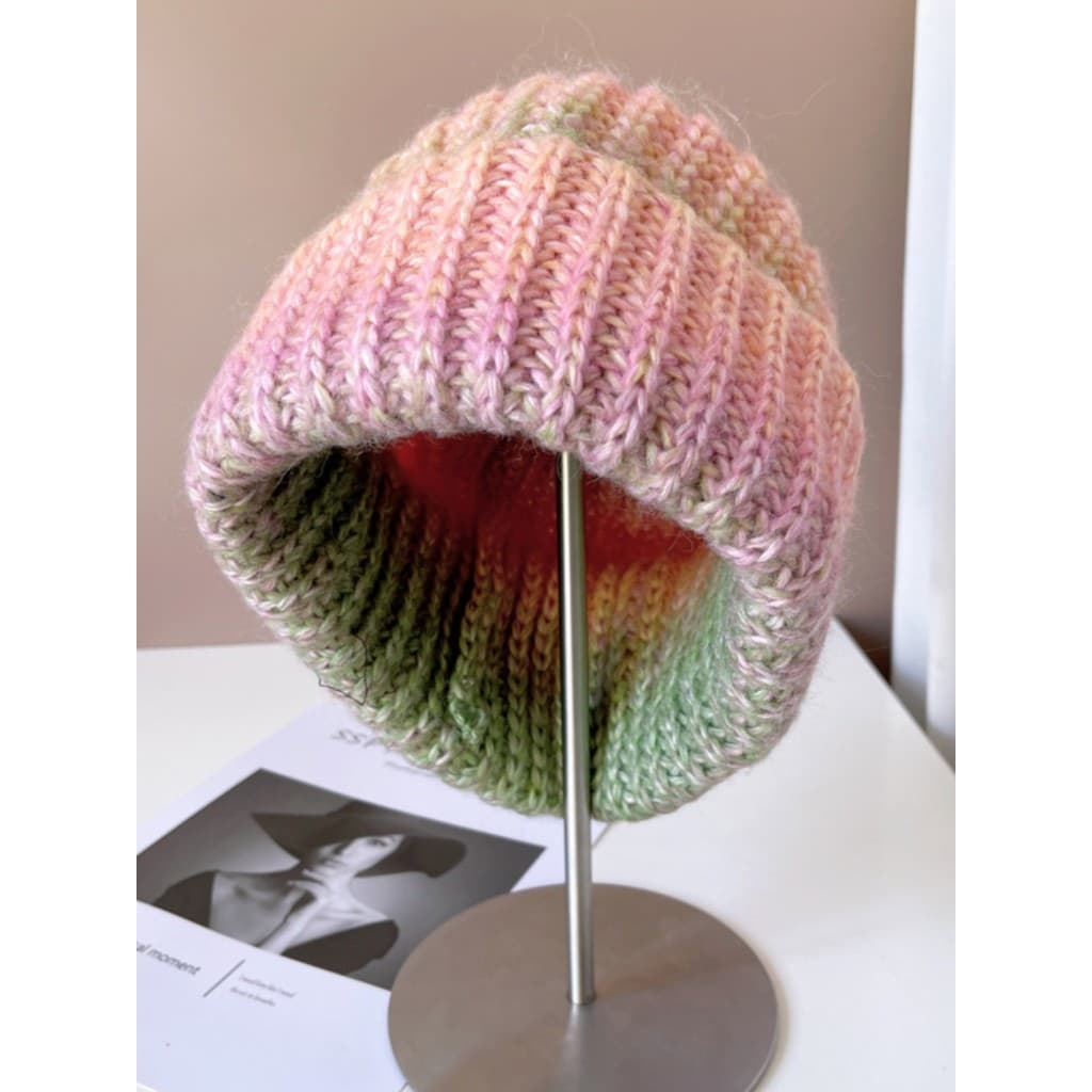 Dopamina colorido gradiente cor lã chapéu feminino inverno quente malha chapéu literário elegante flangeando pulôver cha
