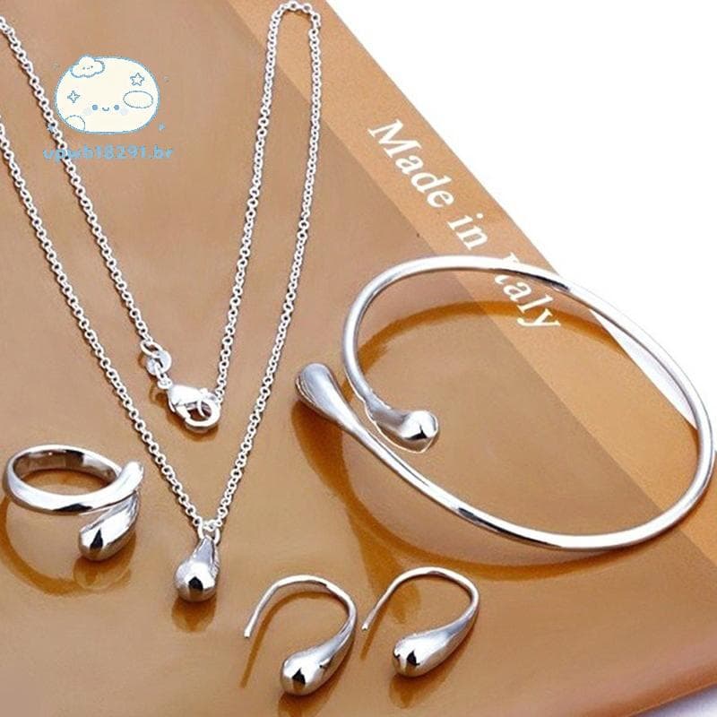 upwb 4 Pçs Moda Lágrima Conjunto De Jóias Para Mulheres Simples Anel Nelace Pulseira Brincos Banquete De Casamento BR