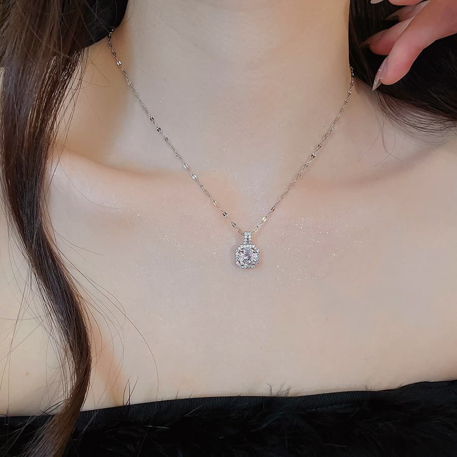 Conjunto De Colar De Anel De Brincos Com Pingente Quadrado De Zircão