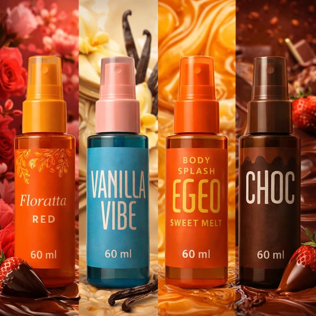Kit 4 Body Splash Egeo Fragancias refrescantes Vanilla Vibe e Egeo Melancia + Floratta Red (60 ml cada)