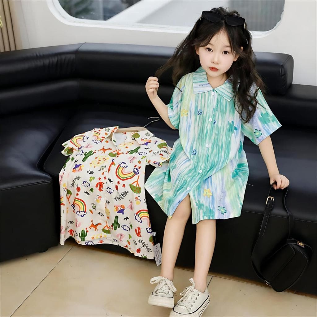 Meninas vestido de comércio exterior vestido de verão 2026 novo estilo crianças de manga curta estilo ocidental Graffiti