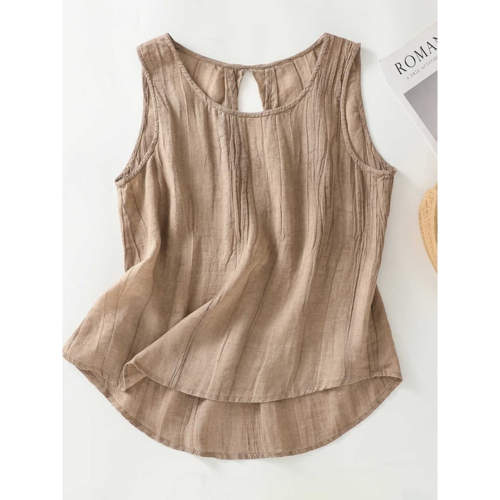 Pedra desgastada lavada Micro-fino algodão linho colete feminino mais torcido plissado sem mangas superior exterior usar