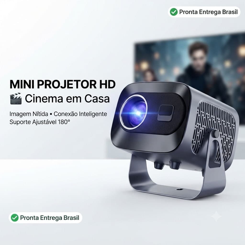 Mini Projetor HD Portátil WiFi Bluetooth Cinema em Casa Tela Grande 180° Ajustável