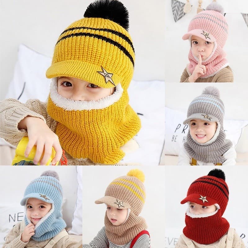 Gorros de Tricô para Crianças de Inverno e Primavera, Boné de Lã para Meninas e Meninos, Cachecol com Orelhas Fofas para