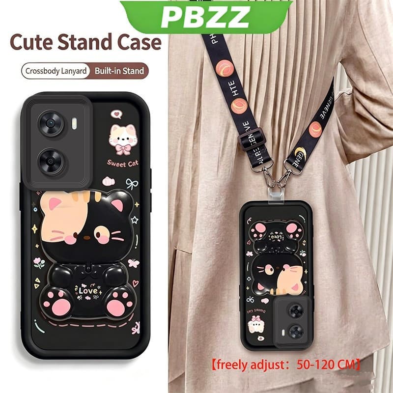 Capa Para OPPO a6x A6 pro a6c 4g A6t a6S A6 5g normal Silicone  flexível feminina com cordinha e suporte JTGBMZJ3