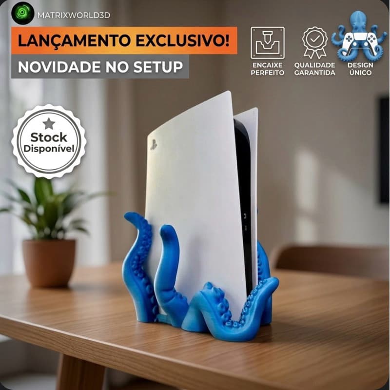 Suporte Vertical base Setup slim Stand  Kraken Octopus 3D Premium com Suporte para Disco
