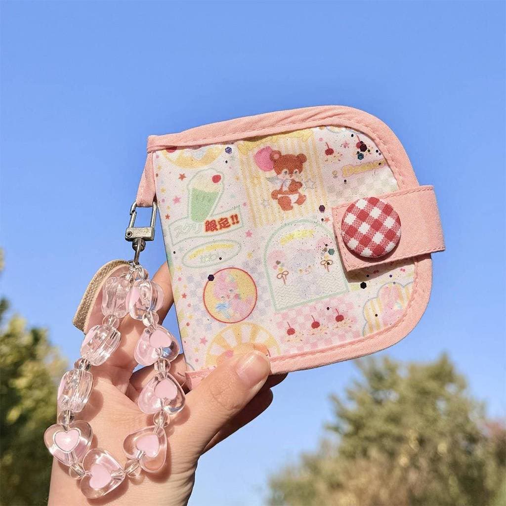 Dopamina pequena bolsa de moedas Floral bonito Mini titular do cartão documento cartão de banco Multi-camada de armazena