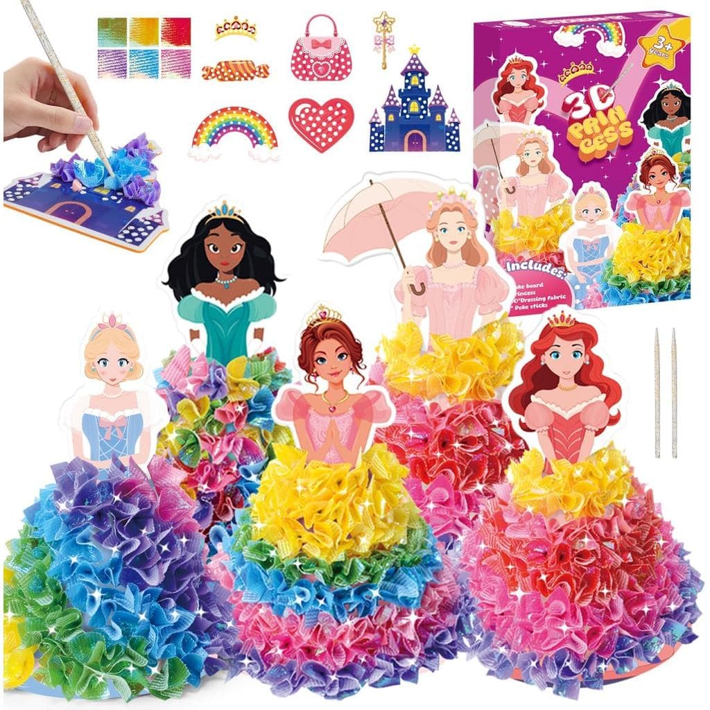 Kit de Artesanato Poke Art Zivorin para Meninas, Conjunto DIY de Ornamentos de Princesa 3D, Artesanato de Princesa para
