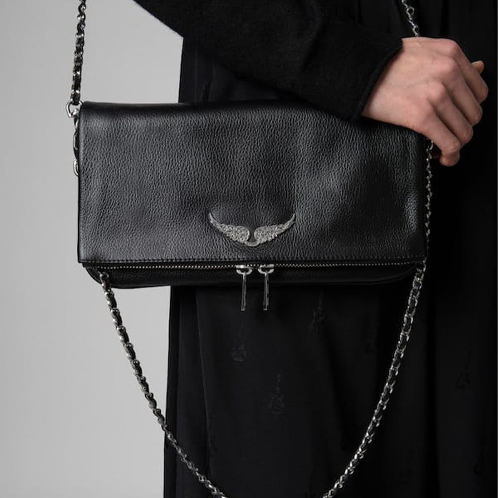 Nova Bolsa de Ombro Feminina de Moda 2025, Design Vintage com Diamantes, Corrente, Bolsa Preta em Couro PU de Alta Quali