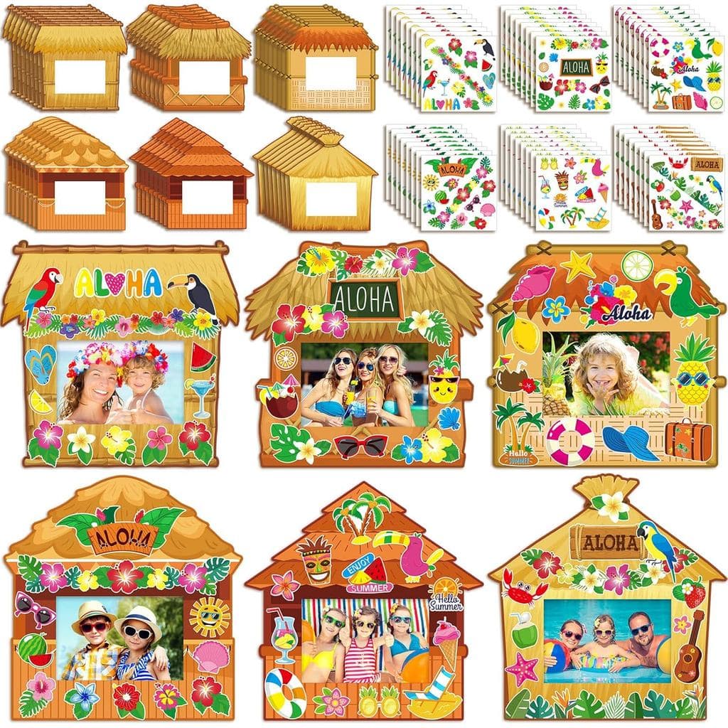 Kigley Kit de Artesanato com 24 Molduras Havaianas com Adesivos - Kit de Artesanato DIY para Molduras de Fotos de Verão