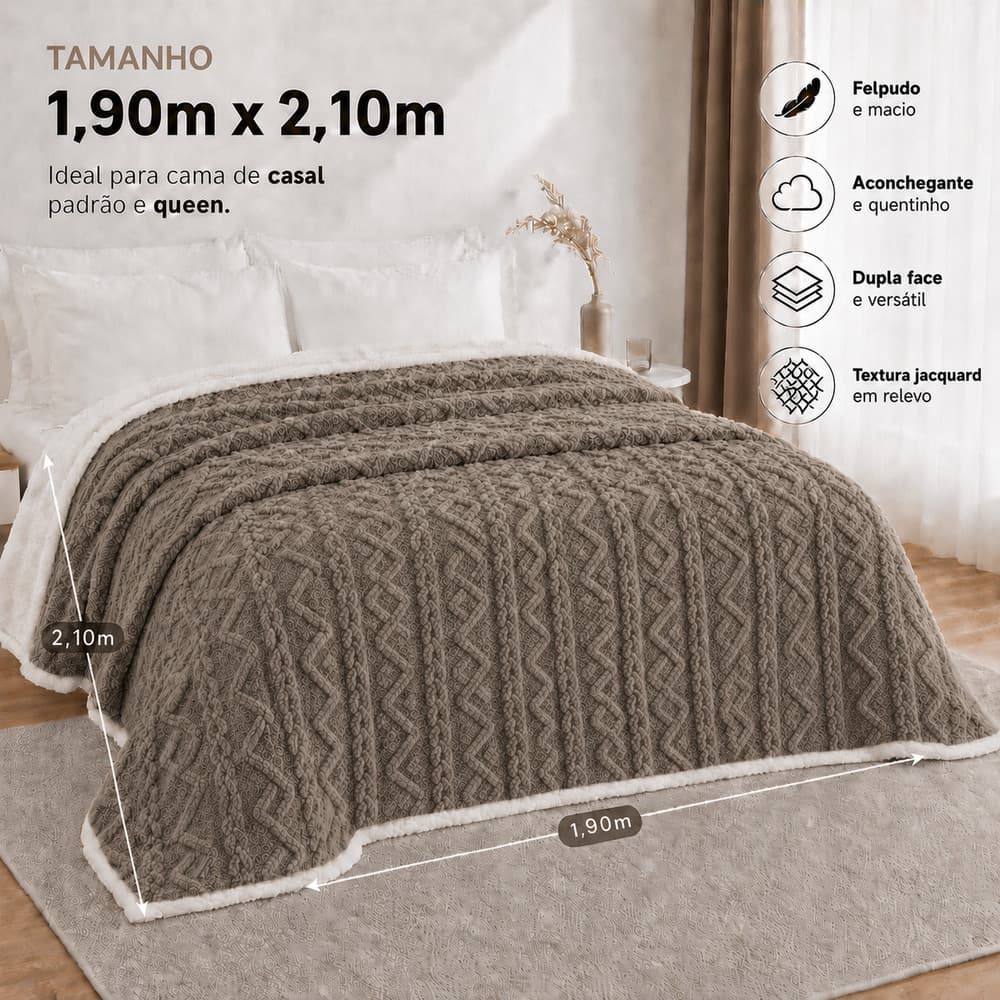 Manta com Sherpa Glamour 2,10m x 1,90m – Quentinha, Macia e Luxuosa