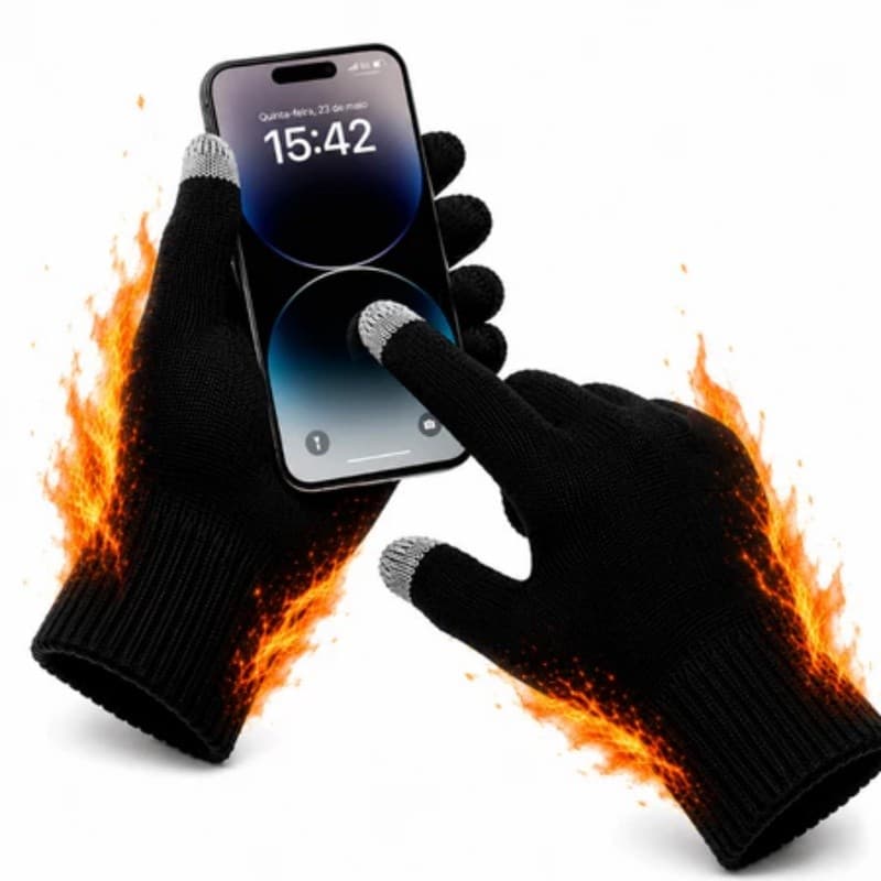 Luva de Inverno Touch Screen Térmica Quentinha Antiderrapante para Celular Moto Bicicleta Corrida