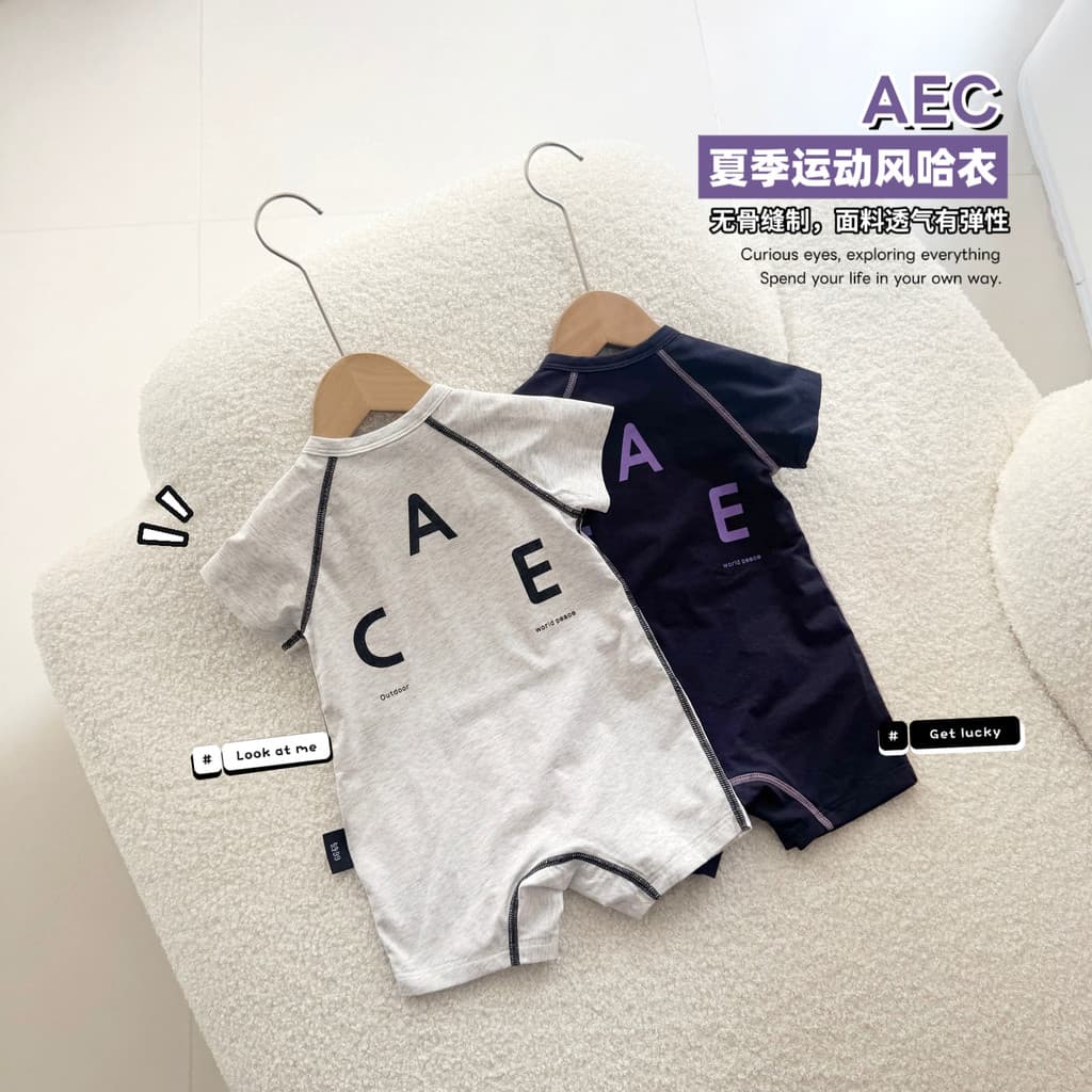 Verão esportes estilo bebê macacão masculino feminino bebê desossado de manga curta respirável macacão carta impressa Ro