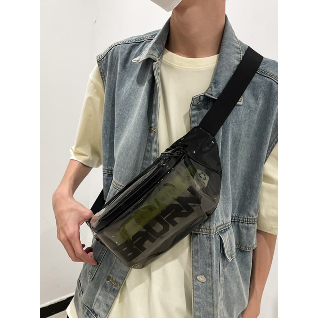 Bolsa de cintura masculina Casual All-Match transparente bolsa de peito multifuncional pvc à prova d'água bolsa de ombro