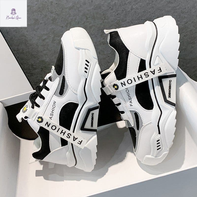 Tênis Femininos Novos de Primavera e Outono 2026, Estilo Coreano, Refletivos, Preto e Branco, S 026 4768, Para Pai, Inte