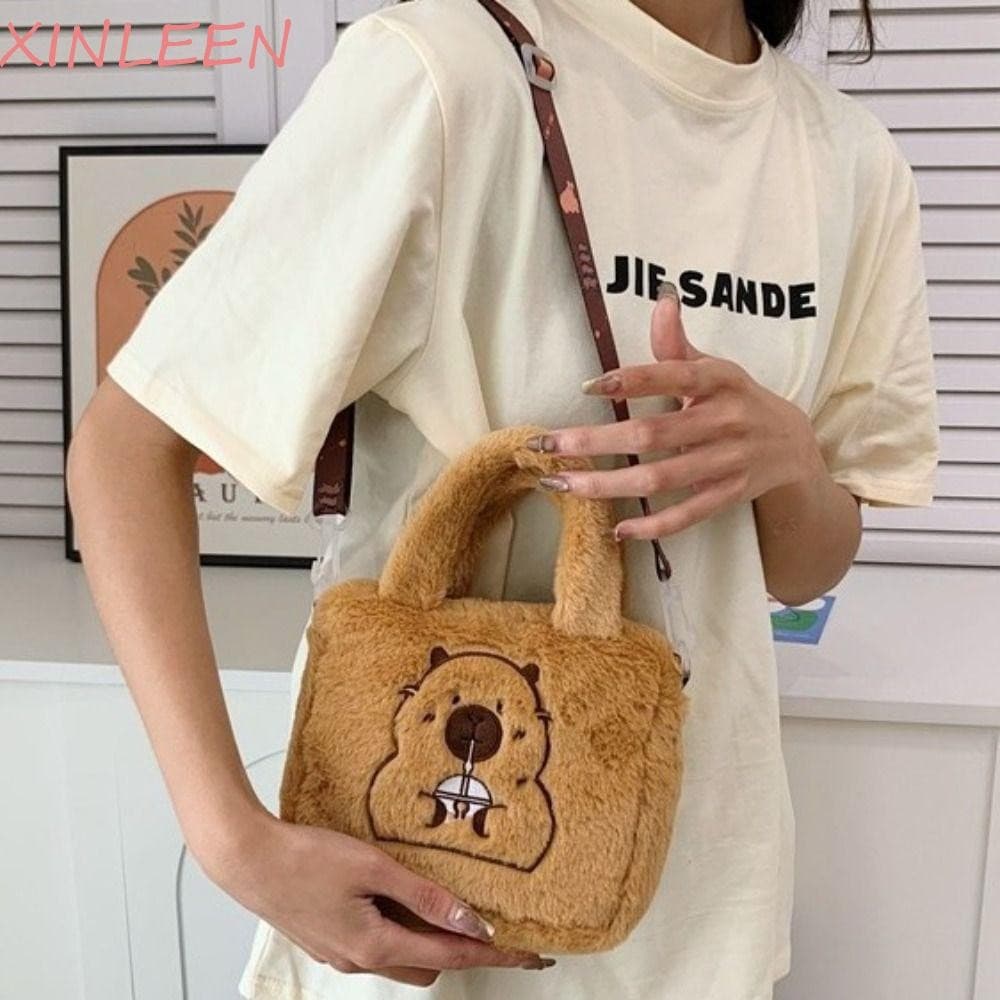 Bolsa De Pelúcia XINLEEN Capivara , Crossbody De Animal De Grande Capacidade Ombro Fofa De Desenho Animado De Algodão