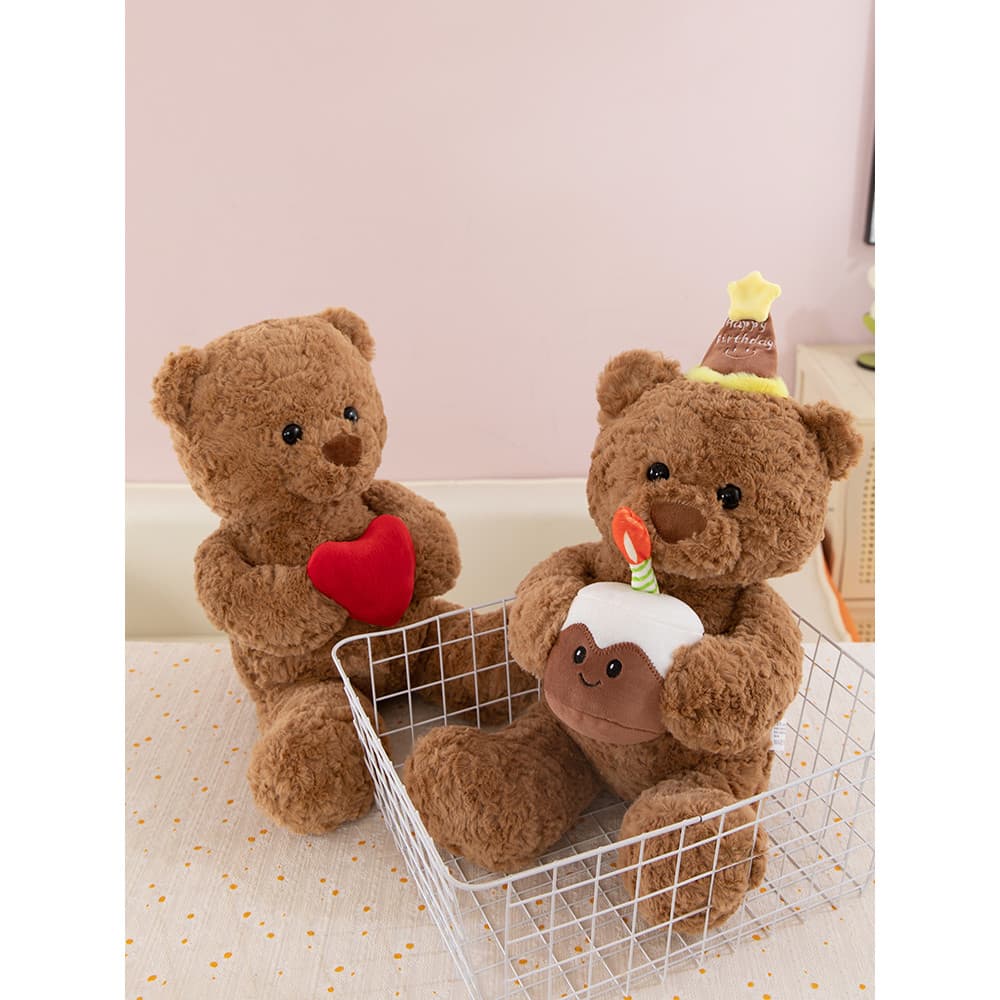 Bolo bonito urso brinquedo de pelúcia tecido bonito animal de estimação urso boneca presente de aniversário alto valor P