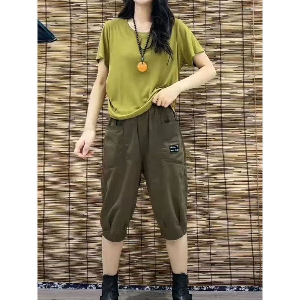 Desconto de coleta de vazamento feminino puro algodão Casual Shorts calças cortadas femininas moda solta mais magro olha