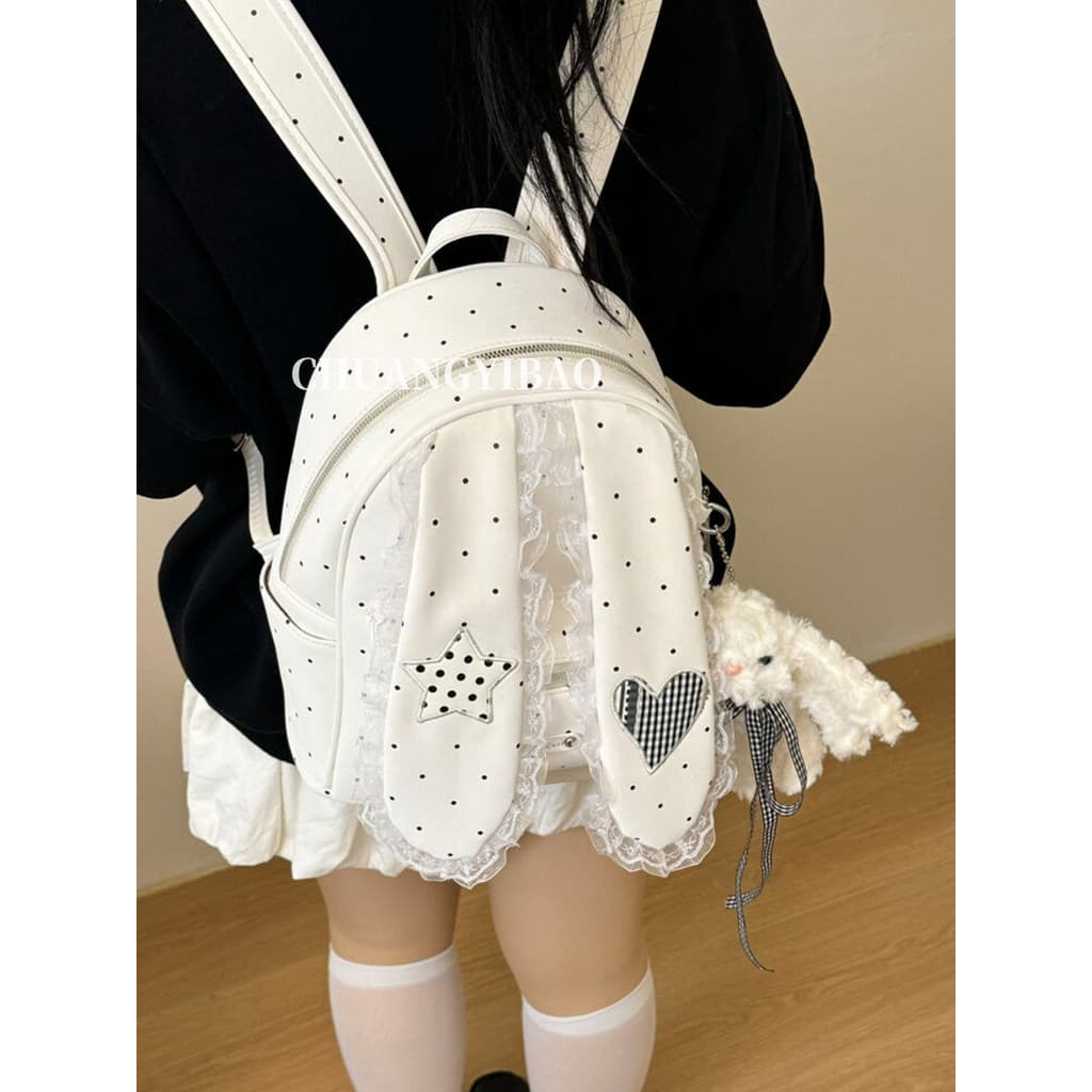 Bonito coelho orelha mochila bolinhas mochila meninas 2026 novo estilo High-End nicho grande capacidade Commuter mochila