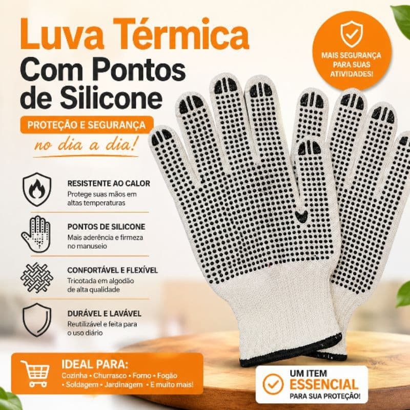 Luva Térmica Antiderrapante com Pontos de Silicone Algodão para Churrasco Forno Cozinha Jardim Par