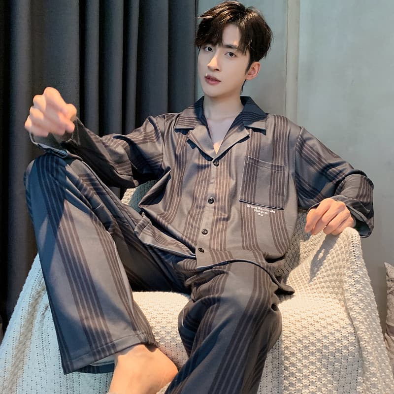 Pijama de veludo alemão masculino outono inverno engrossado quente fino veludo manga comprida tamanho grande lapela Card