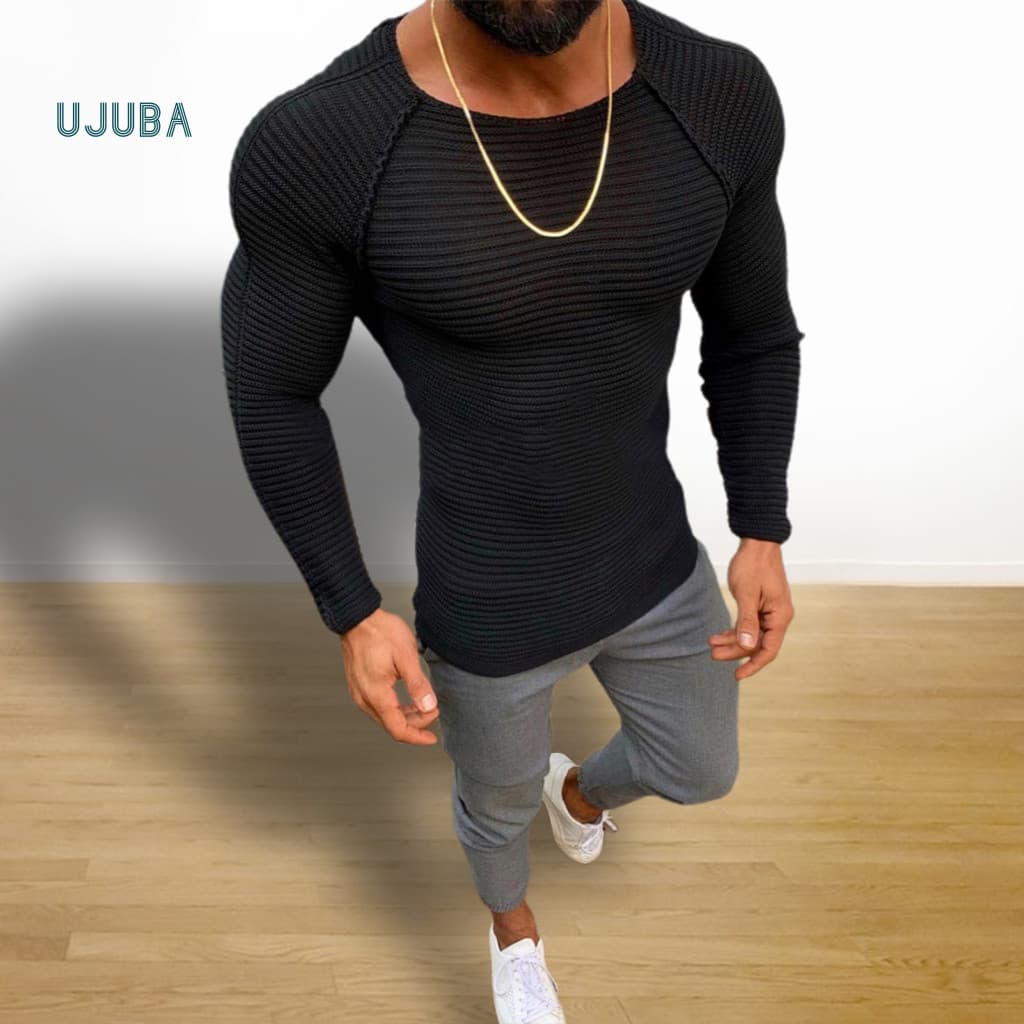 UJ.B Suéter Masculino Cor Sólida Macio Elástico Em Torno Do Pescoço Quente Retalhos Slim Fit Gola Redonda Tricô De Prima