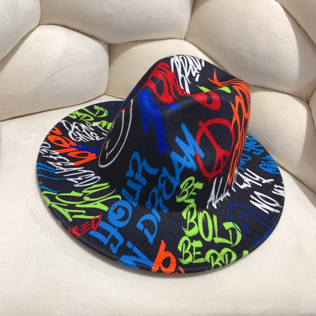 Novo estilo Graffiti chapéu de aba grande outono inverno das mulheres dos homens versão coreana moda lã Jazz chapéu esti
