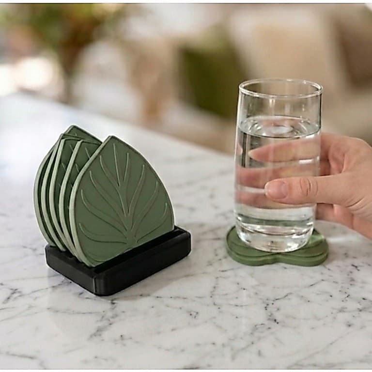 PORTA COPOS FOLHA - KIT 6 E 4 UN - VERDE OLIVA - PLA - DECORAÇÃO DE MESA - DESIGN EXCLUSIVO - LOUÇA