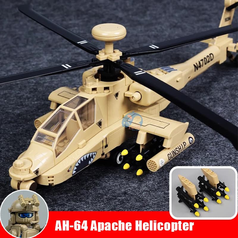Conjunto de Brinquedos de Combate de Soldado Militar no Deserto, Blocos de Construção de Helicóptero Armado X3YW