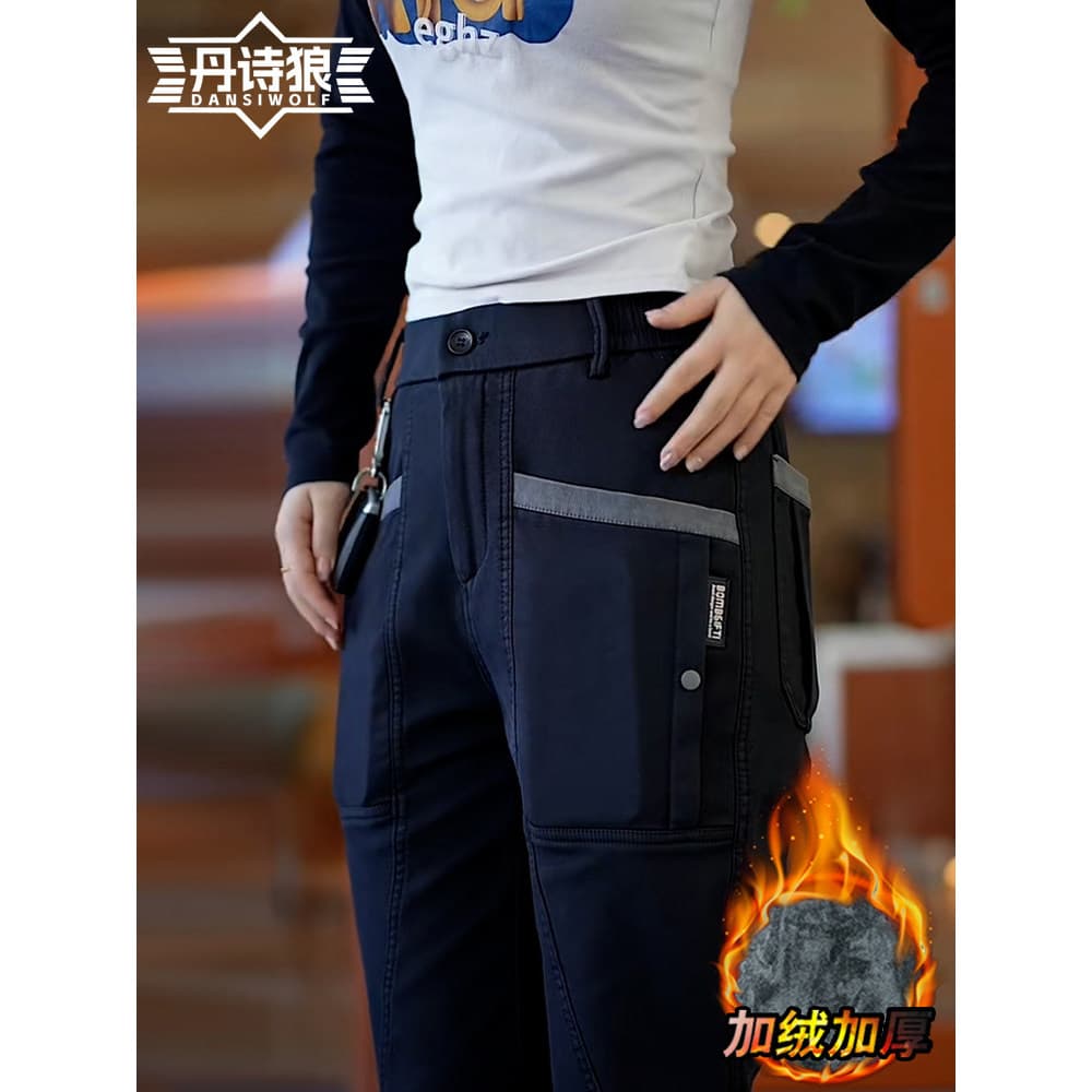 High-End calças casuais masculinas 2025 novo estilo masculino All-Match calças pretas outono inverno estilo velo-calças