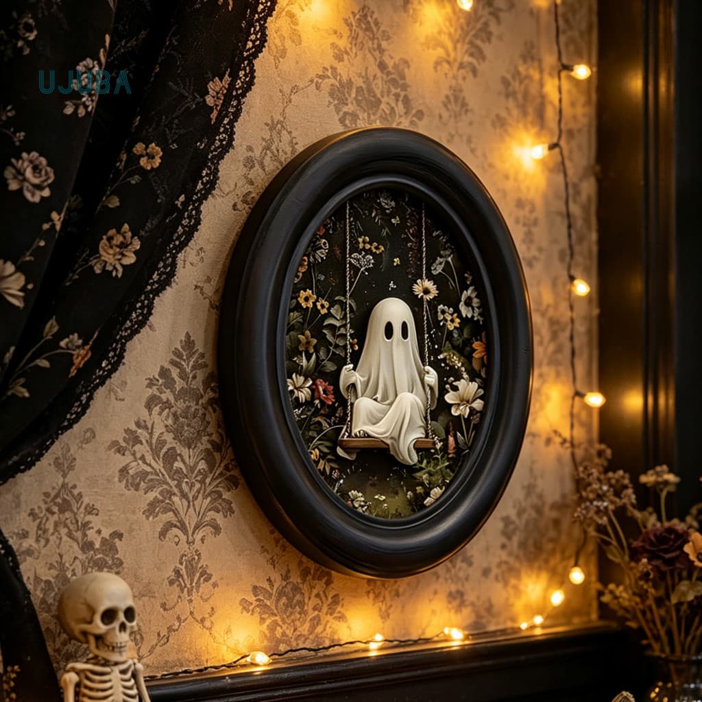 Impressão De Pintura A Óleo Fantasma Ujb , Decoração De Parede De Academia Escura , Arte De Halloween Com Suporte Adesiv