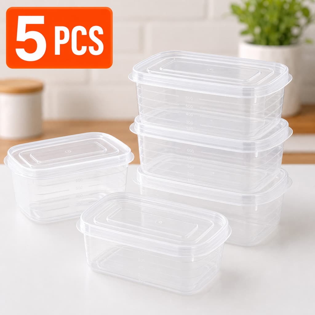 Recipientes Claros Do Armazenamento Alimento De 5 Pces Com Tampas , Caixas Plásticas Empilháveis Da Preparação Refeição