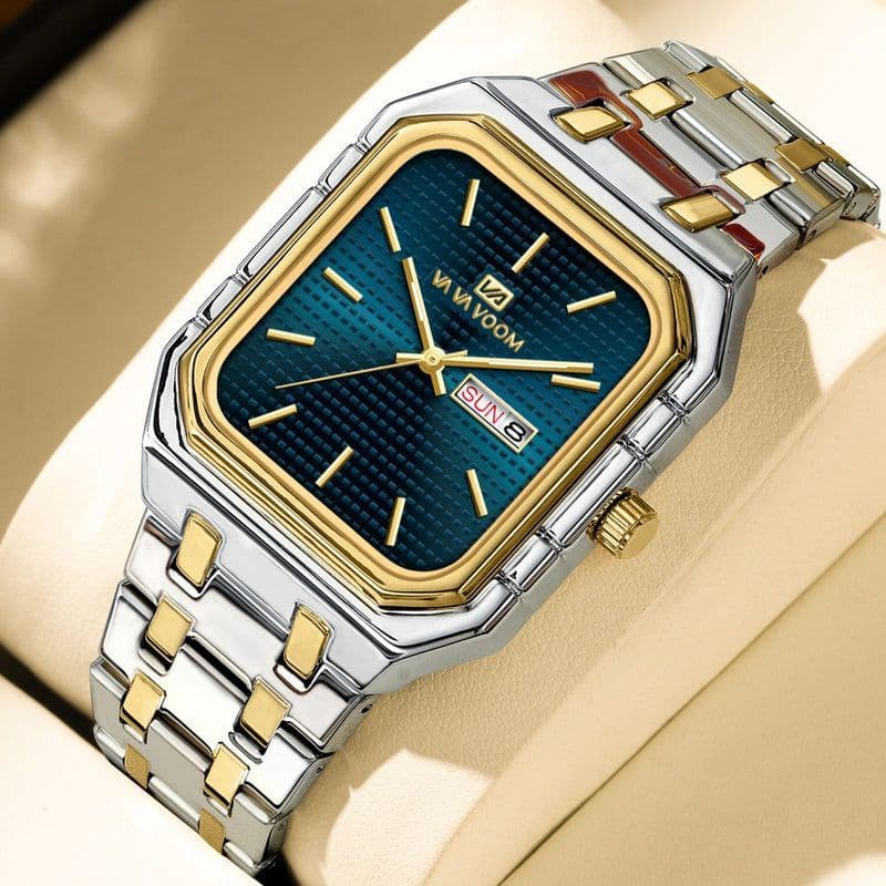 AliExpress novo estilo inglês semana negócios Casual relógio masculino simples moda luminosa quadrado gradiente ouro pul