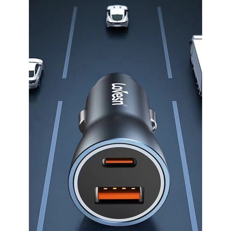 Haiyun DC62 Carregador de carro Carregamento de celular Porta dupla USB + TYPE-C Compatível Tablet Carregador de carro p