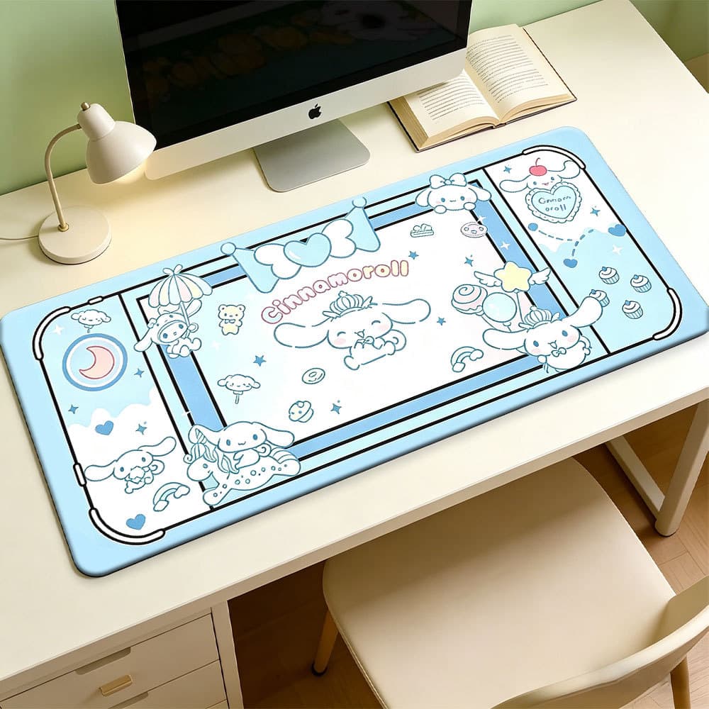 Kawaii Cinnamoroll Filhote De Cachorro Estendido Mouse Pad Azul Pastel Grande Teclado Tapete De Mesa