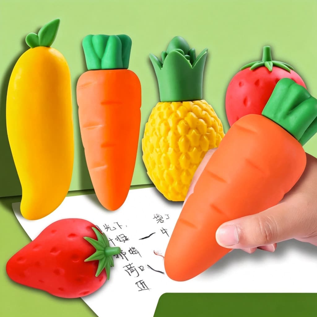 Borracha TPE De Frutas E Vegetais , Grande , Desenho Animado , Cenoura , Morango , Manga , Abacaxi , Crianças , Estudant