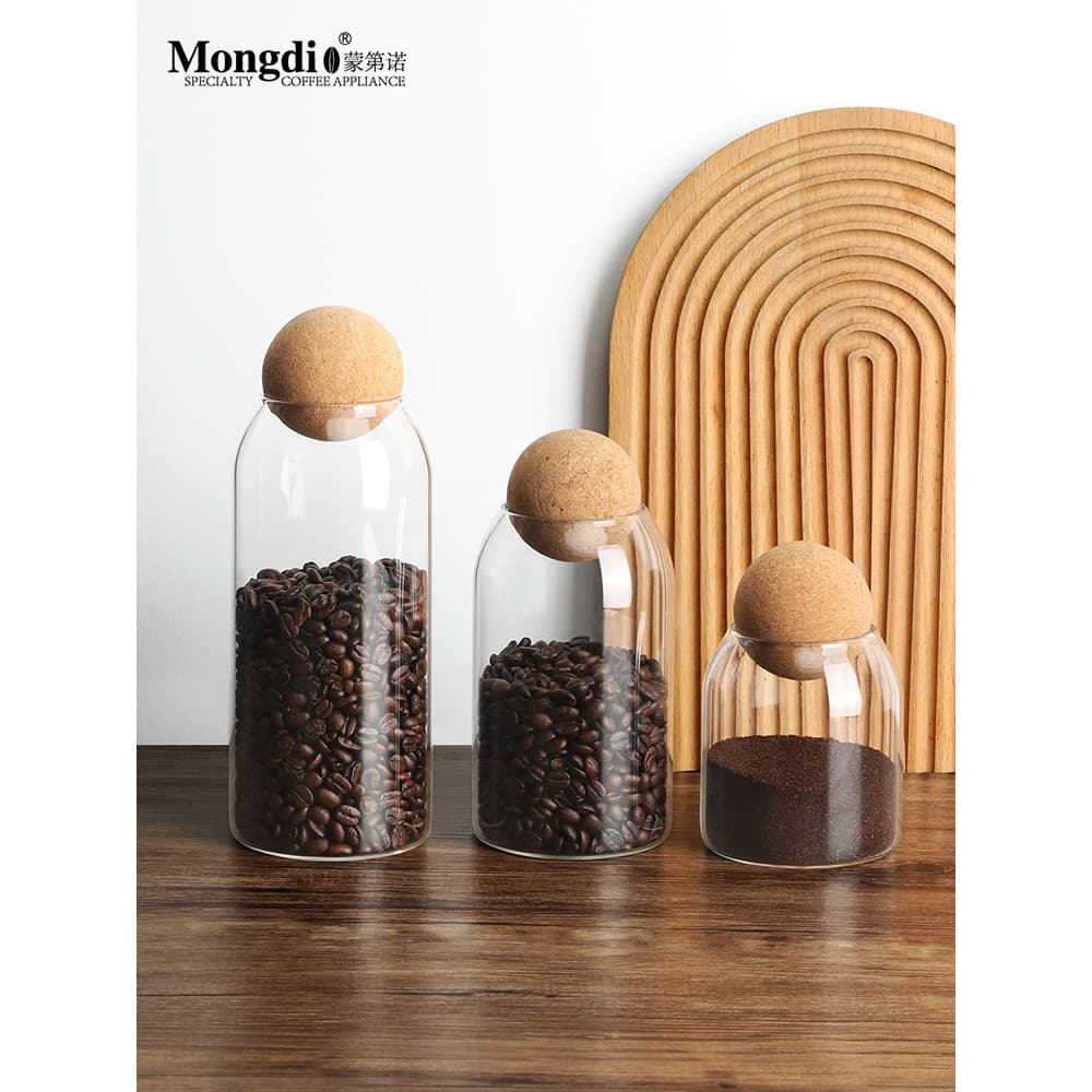 Mongdio jarra selada de grãos de café, vidro, pó de café, armazenamento dedicado, jarra de chá, garrafa de armazenamento