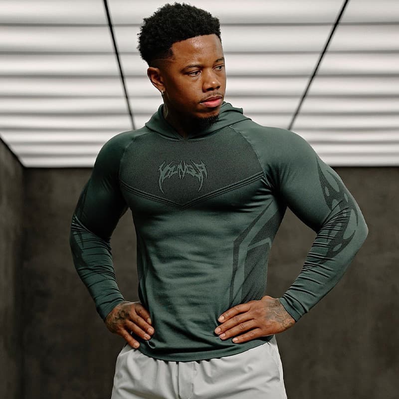 Street Wear JOVEM Roupas de Fitness com Capuz Masculino de Secagem Rápida Slim-Fit Manga Comprida Músculo Skinny Sports