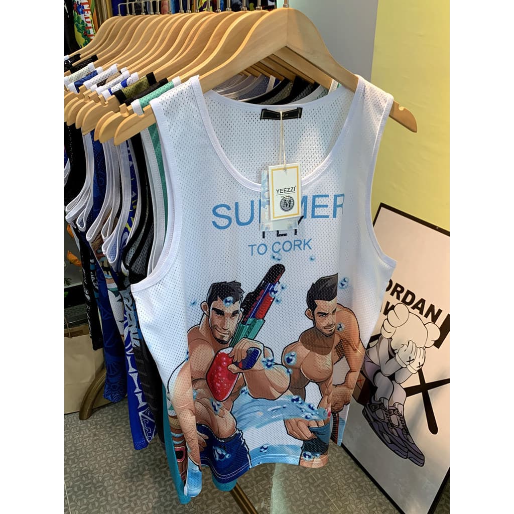 Colete de seda gelo Casual de secagem rápida masculino verão fino exterior Wear Fitness malha esportes músculo na moda c