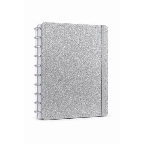 Caderno Grande Capa Dura Disco Reposicionável Design Moderno Brilho Prata Estudos Anotações Durável