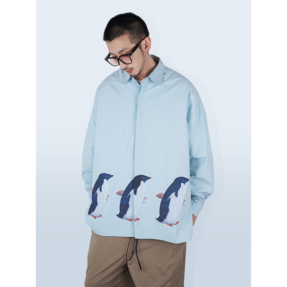 STREAMLET.CHEN: Animal Series/Designer Estilo Pintado à Mão {Penguin} Tema Impresso Camisa Solta