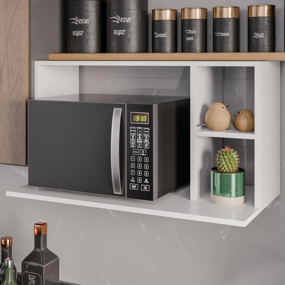 Suporte para Micro-ondas ou Forno Suspenso 80cm e Nicho Laila Branco