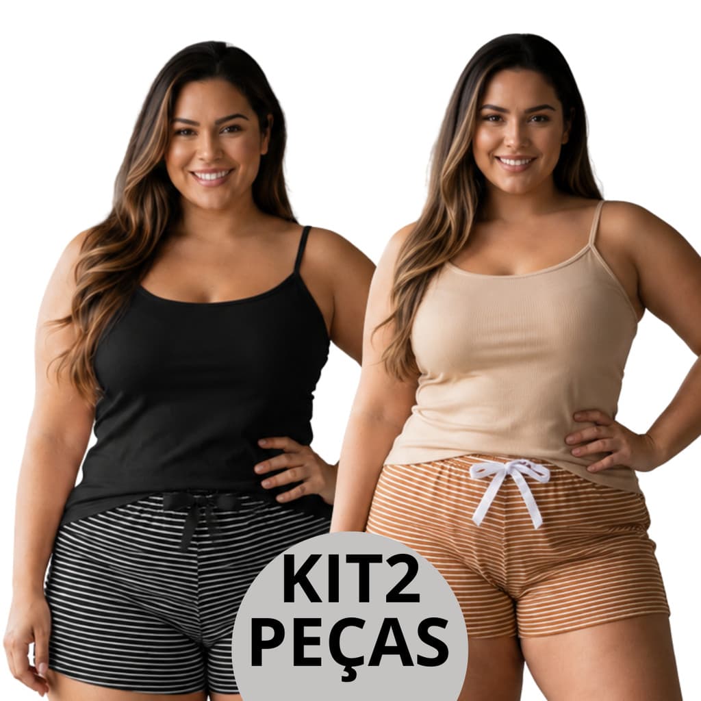 KIT 2 Pijama Feminino Plus Size Luxo Composê Premium Baby Doll Premium Com Caimento Perfeito Para Dormir Com Laçinho