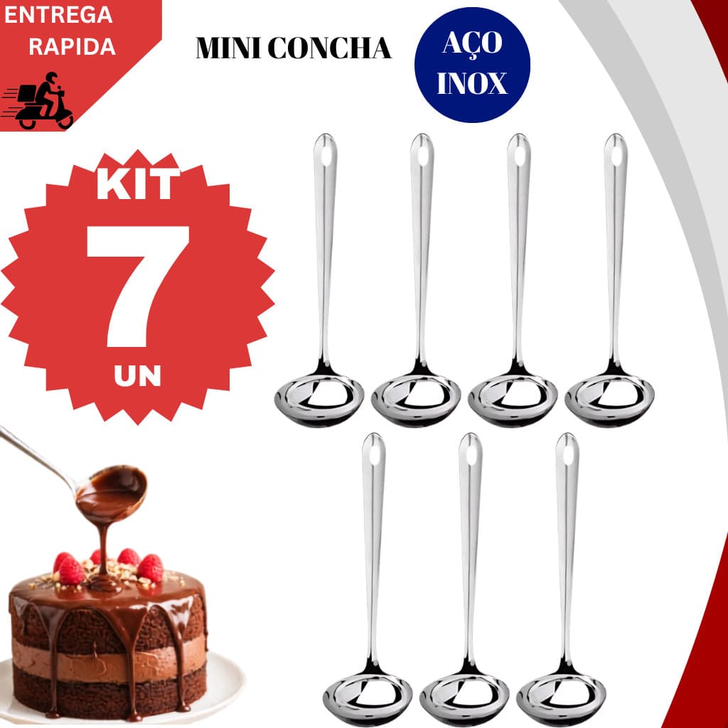 Combo Mini Concha Para Servir Molhos Caldos Caldas  Vinagrete Utensilio Aço Inox Talher Faqueiro Rodizio Talheres