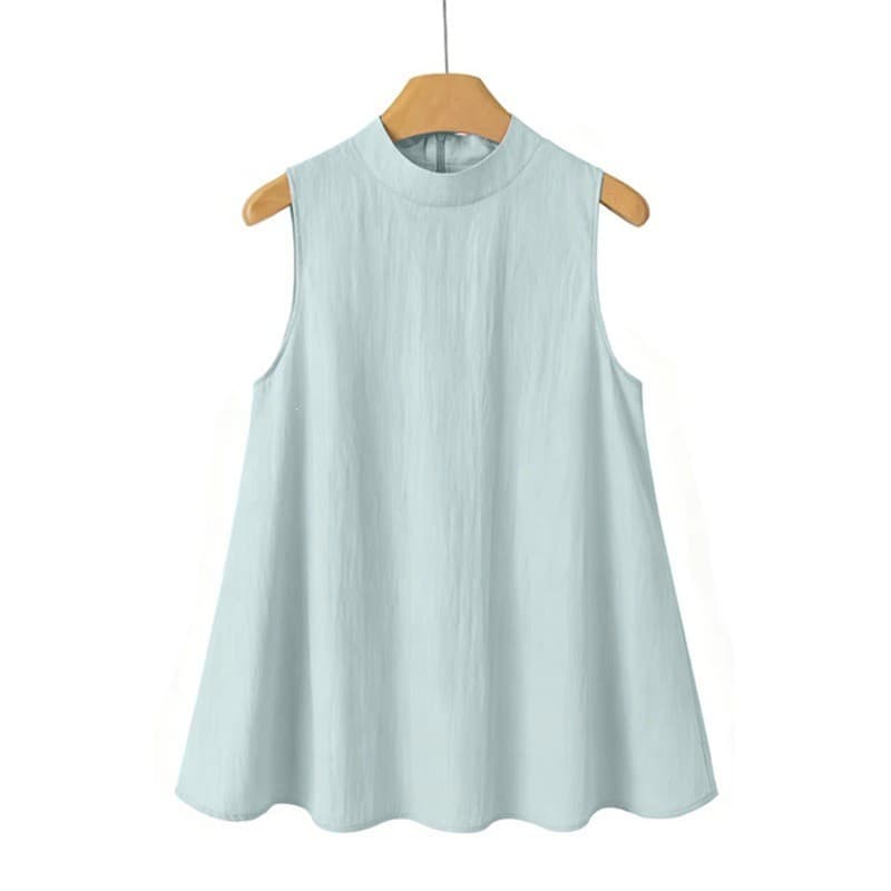 Camisa feminina solta sem mangas cor sólida Commuter simples camisa colete Slim fit