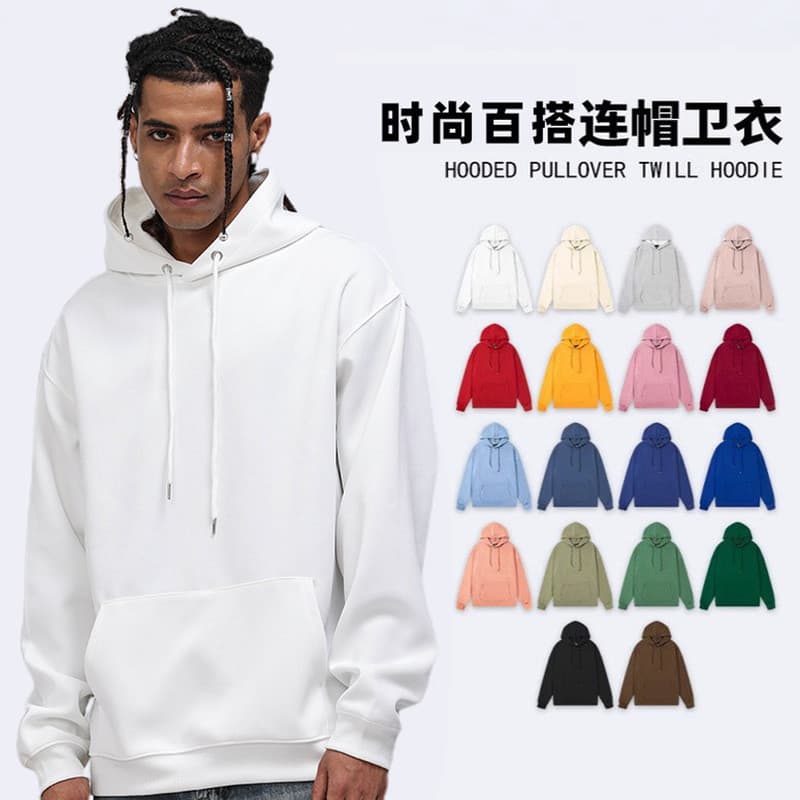 Primavera outono caído ombro solto poliéster cor sólida moletom com capuz masculino feminino estilo casal Pu