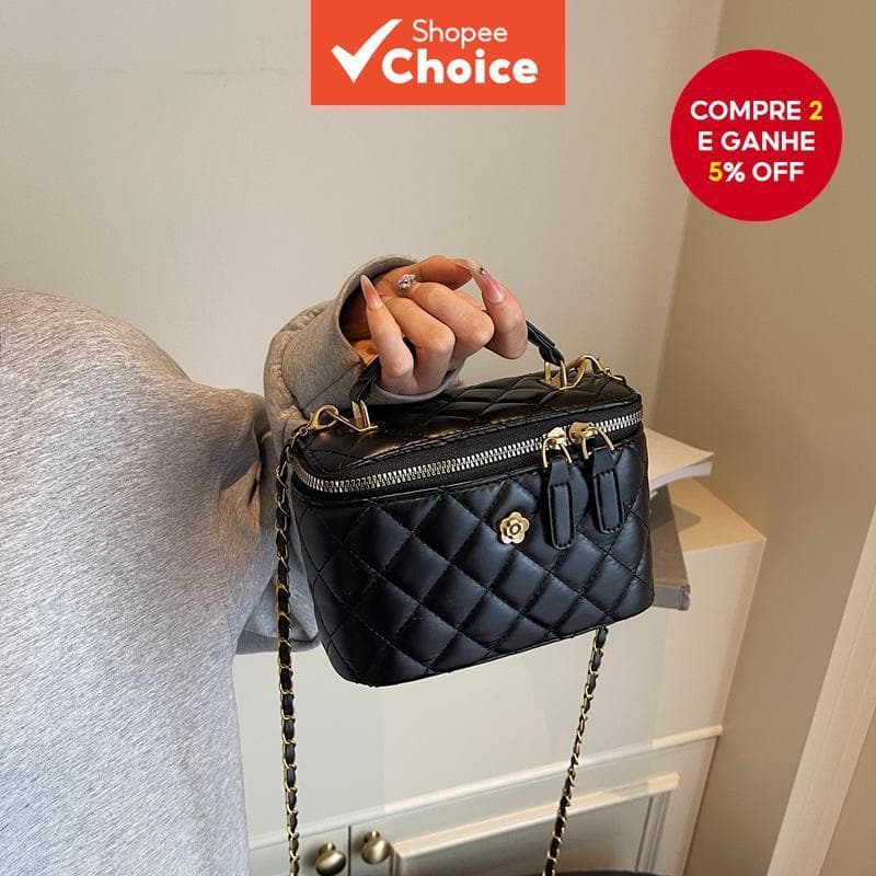 Mini Bolsa Nova Feminina Cor Sólida PU Transversal e Tiracolo Bolsa Quadrada Pequena de Matelassê Moda para Passeio