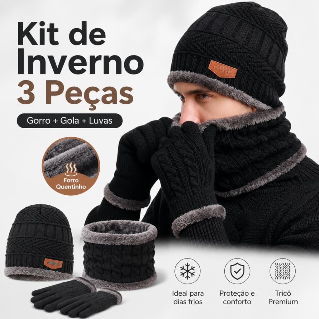 Kit Inverno Completo Touca Forrada + Luva Touch + Protetor de Pescoço Unissex
