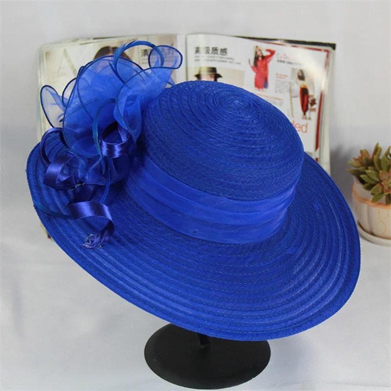Chapéu Floral De Aba Larga Feminino Organza Casamento Headpiece Elegante Dobrável De Sol Frisado Praia Férias